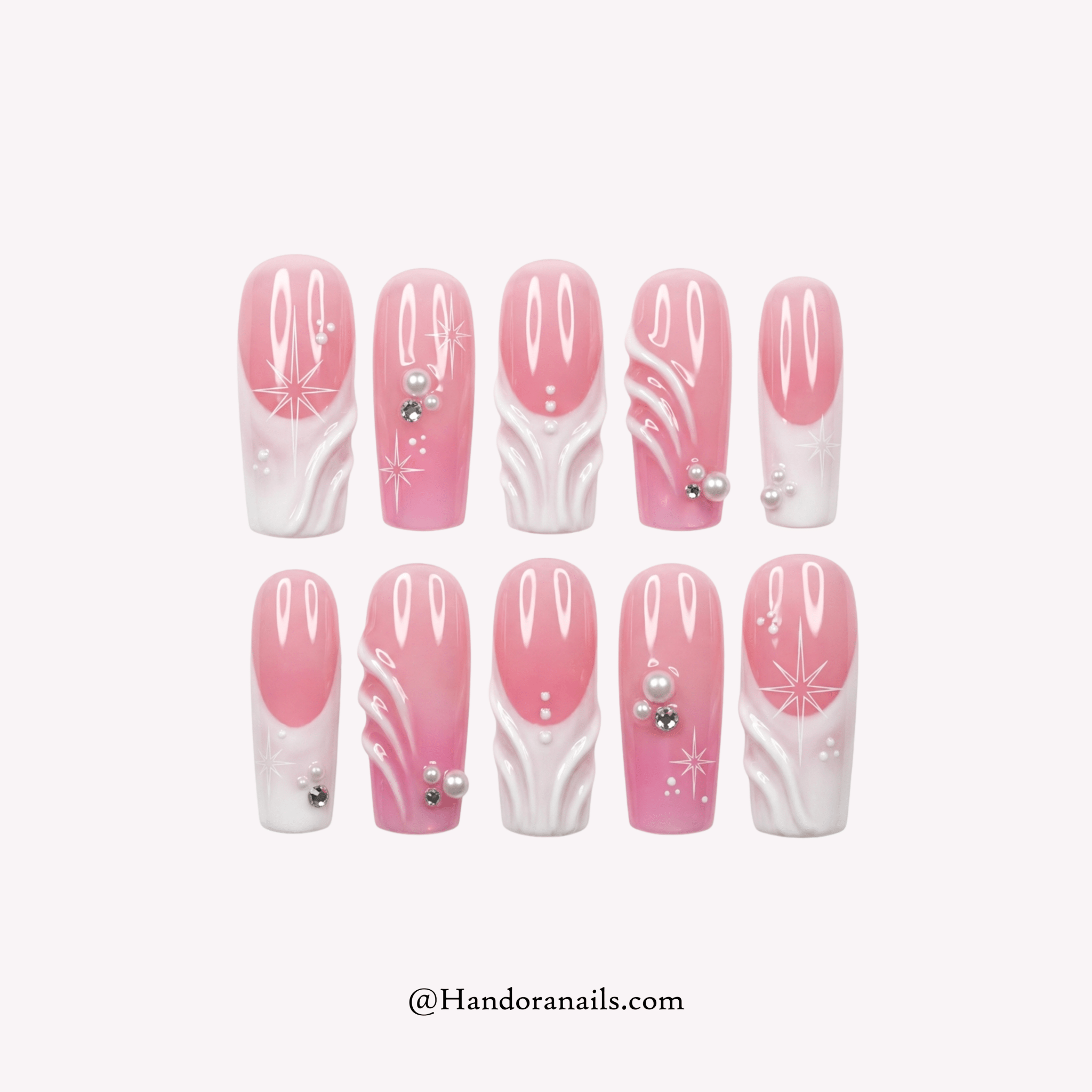 Pink Starlet pink crystal press-on nails by Handora