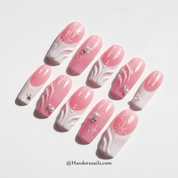 Pink Starlet crystal nail design – handmade press-on nails by Handora