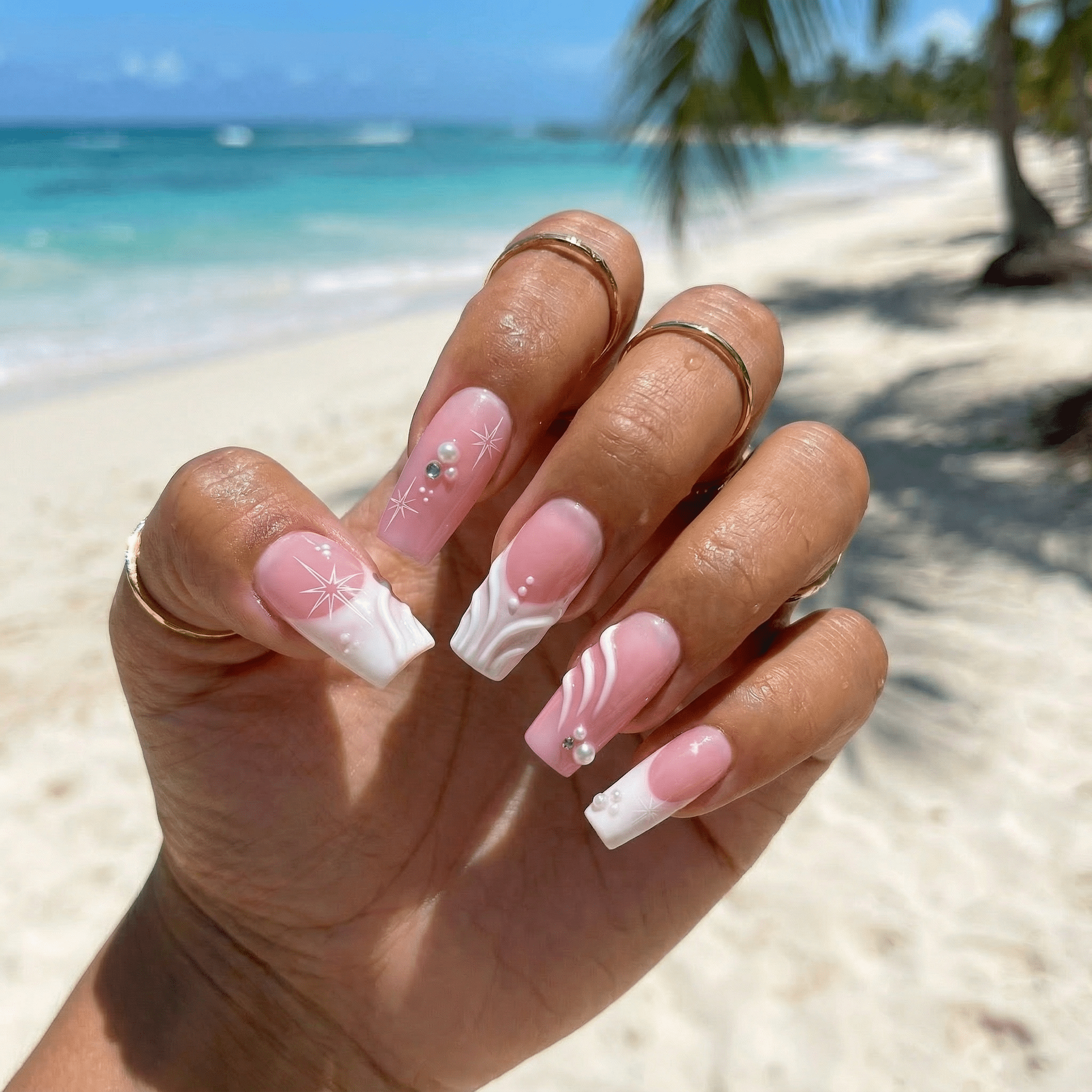 Pink Starlet press-on nails – hand-painted reusable gel set by Handora