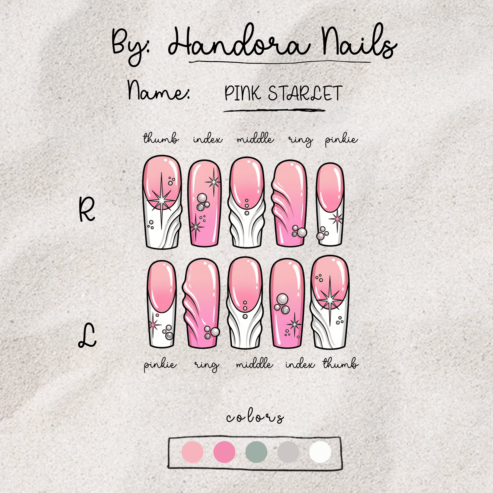 Pink Starlet full press-on nail set – sizes XS–L by Handora