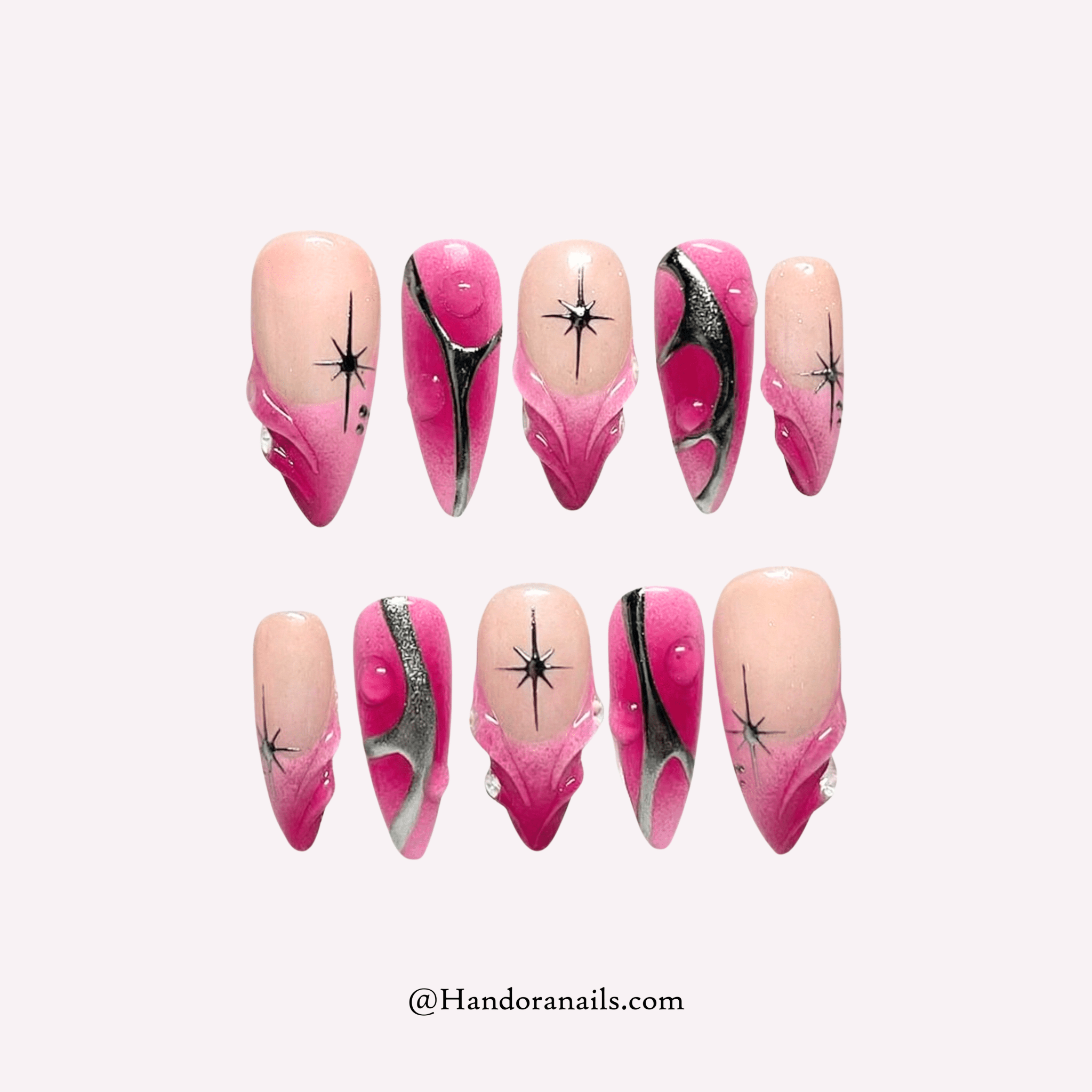 Pink Tourmaline pink 3d press-on nails by Handora