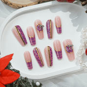 Plaid Magic coffin press-on nails – design close-up by Handora
