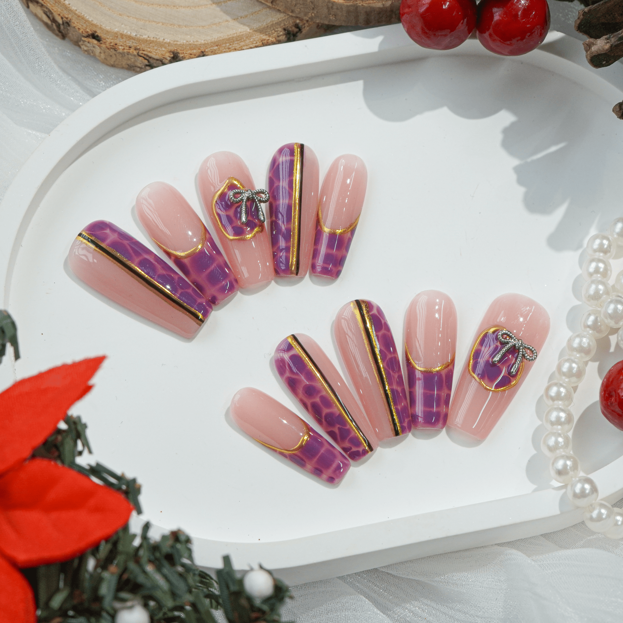 Plaid Magic coffin press-on nails by Handora