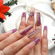 Plaid Magic coffin press-on nails – design close-up by Handora