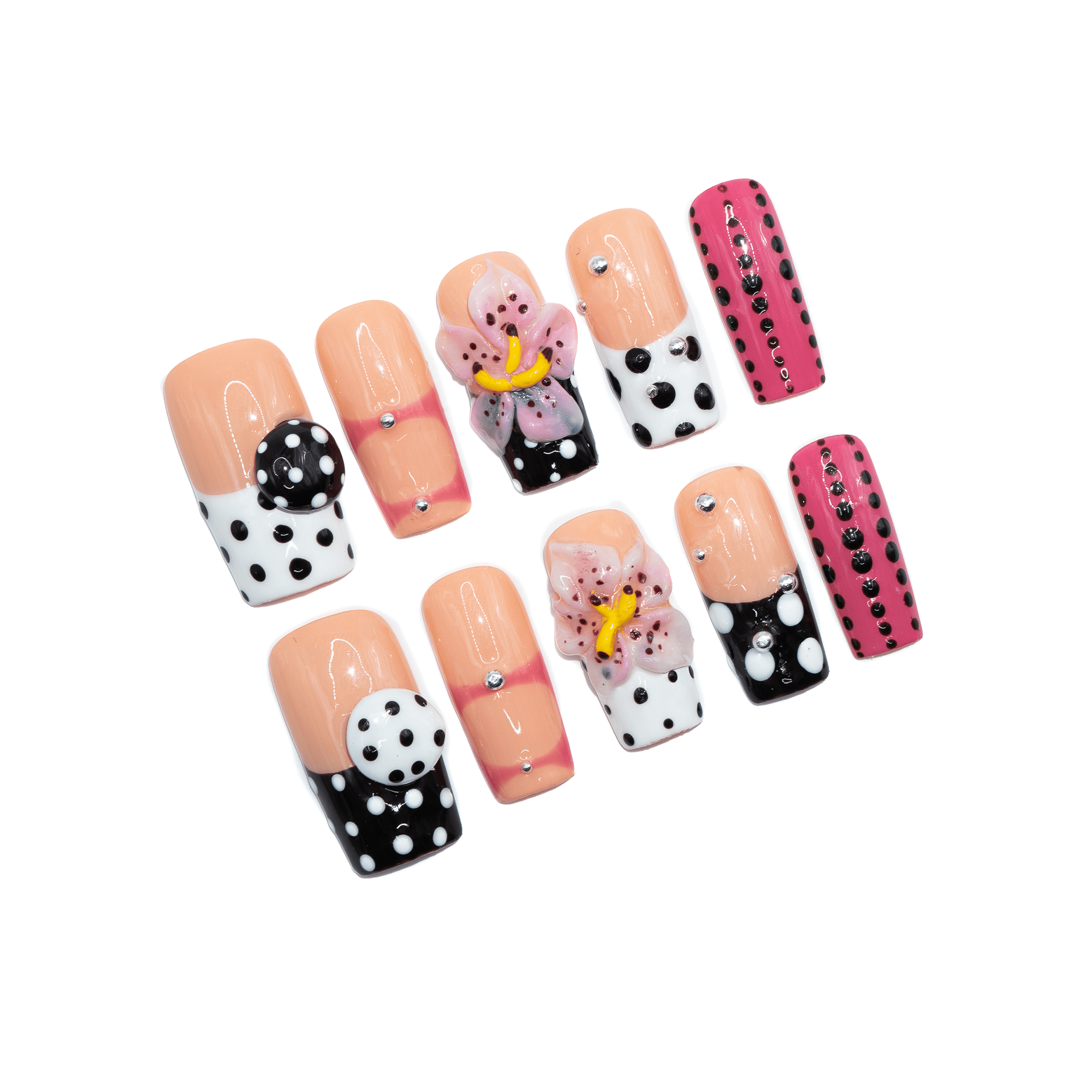 Polka Bloom Chic press-on nails by Handora