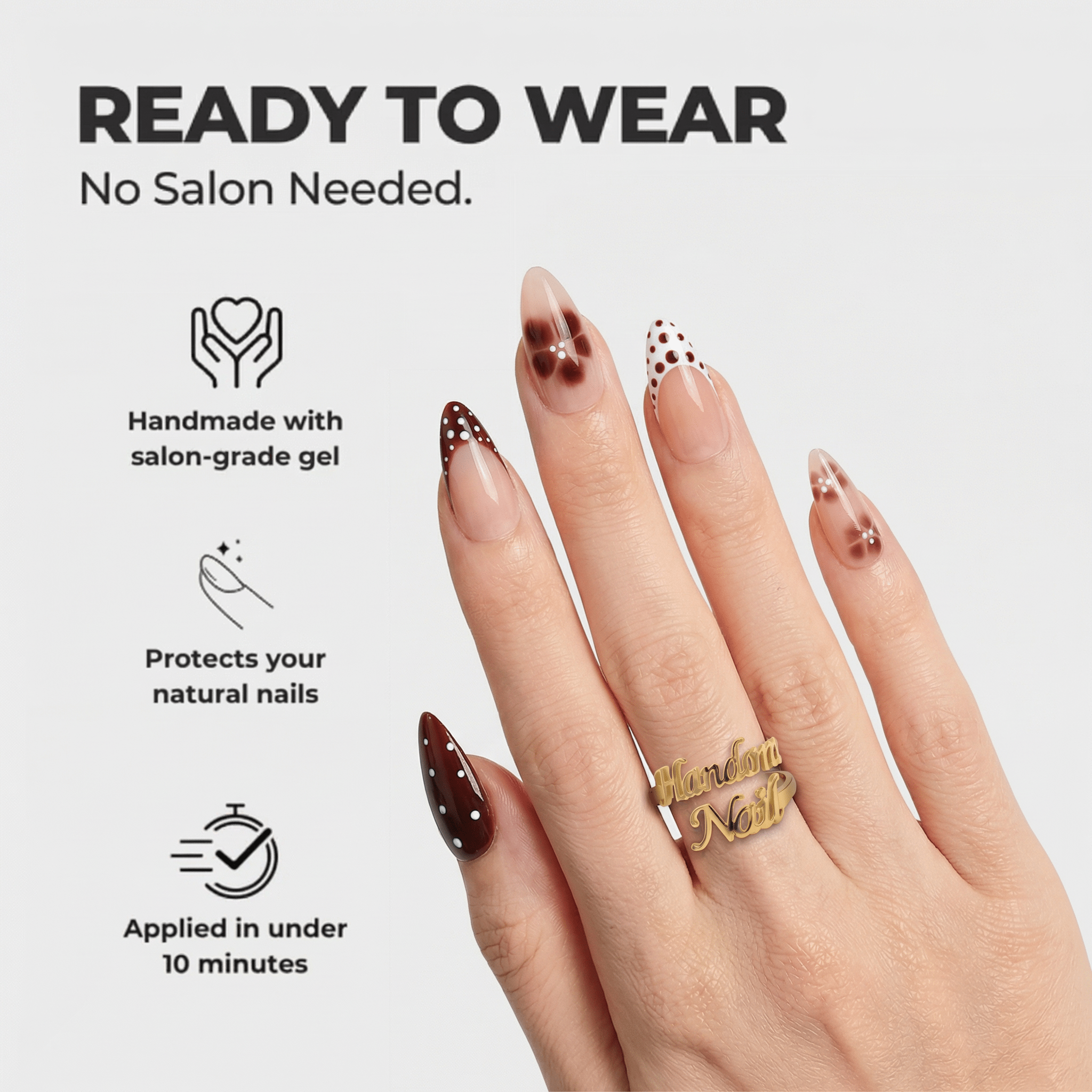 Polka Bloom floral nail design – handmade press-on nails by Handora