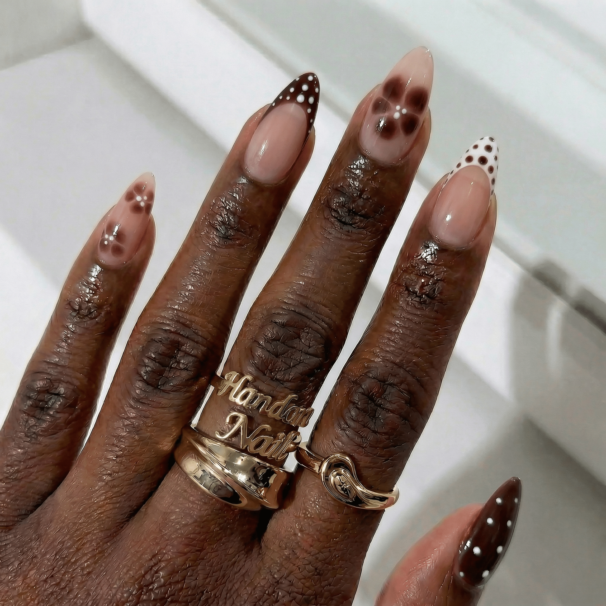 Polka Bloom full press-on nail set – sizes XS–L by Handora
