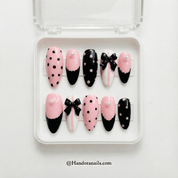 Polka Ribbon press-on nails – design close-up by Handora