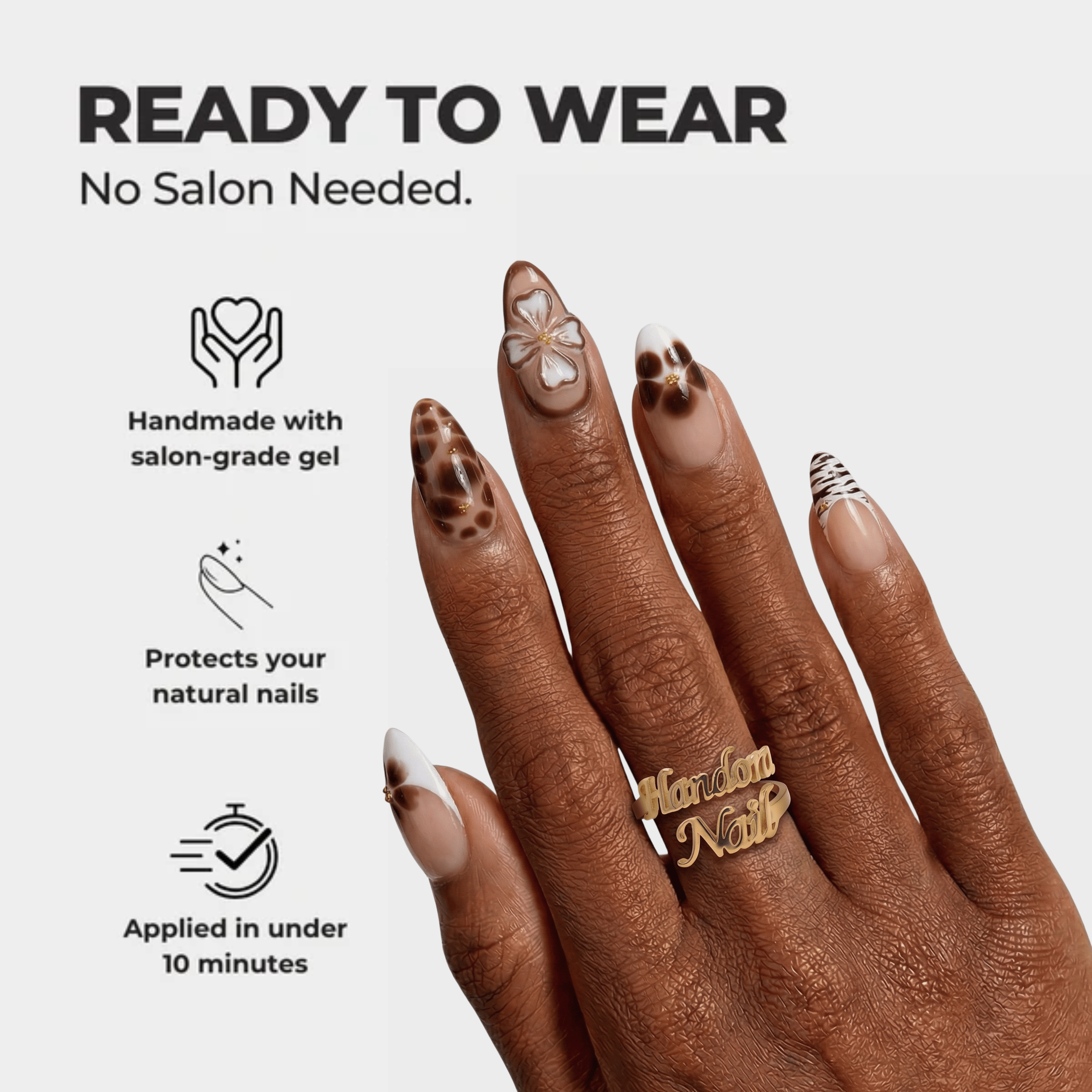 Wild Bloom press-on nails – hand-painted reusable gel set by Handora