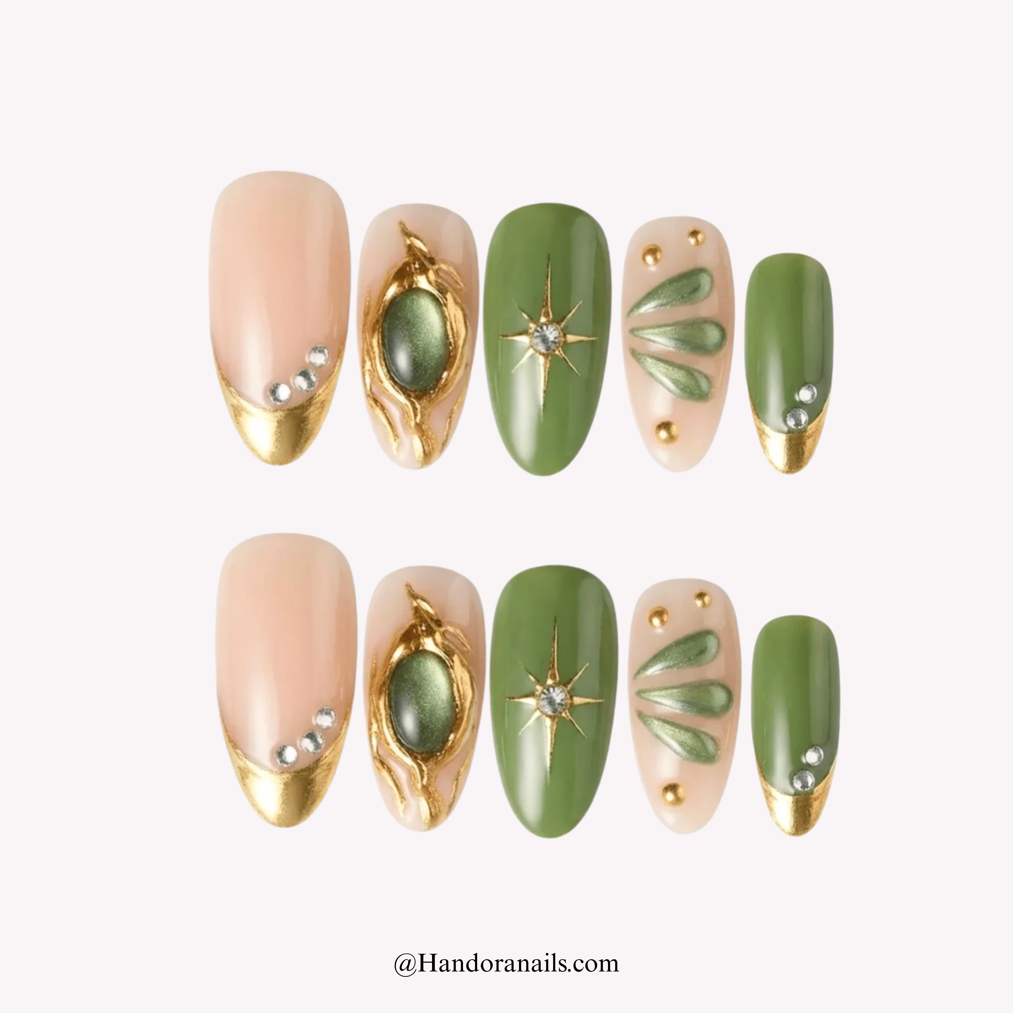 Emerald Empire green 3d press-on nails by Handora