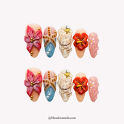 Coral Tide almond press-on nails by Handora