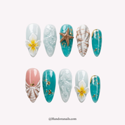 Marine Bloom floral press-on nails by Handora