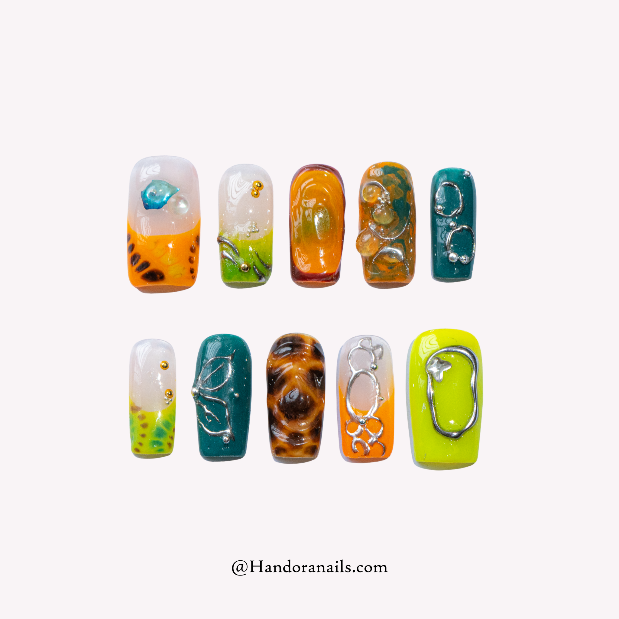 Primal Acid press-on nails by Handora