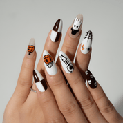 Pumpkin Party gothic nail design – handmade press-on nails by Handora