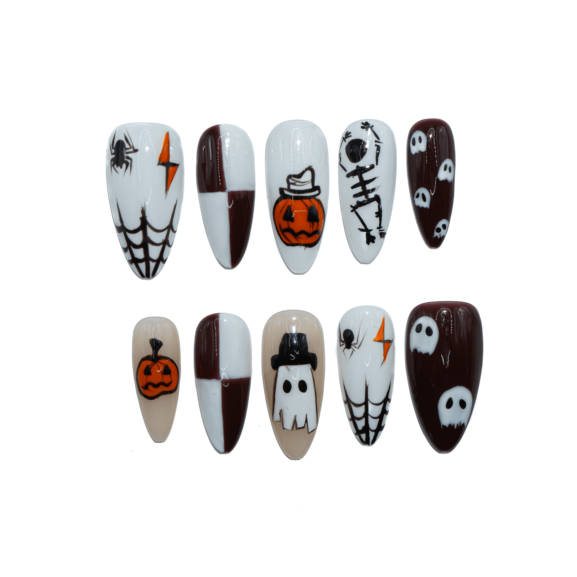 Pumpkin Party gothic press-on nails by Handora