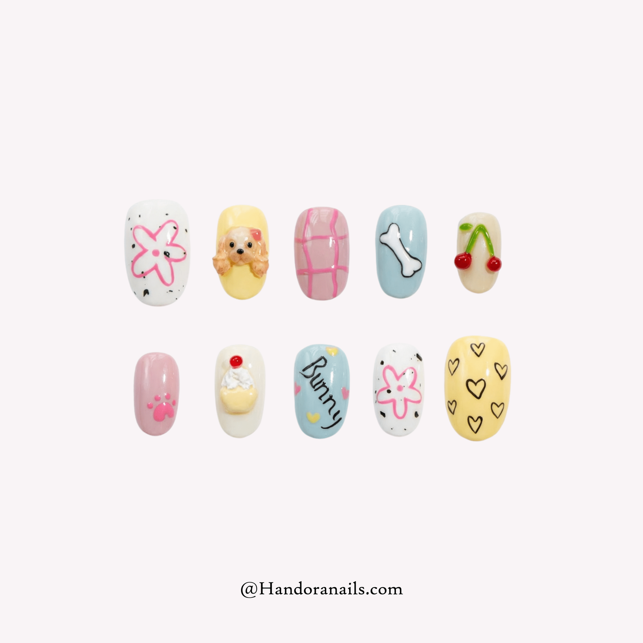 Puppy Bunny kawaii press-on nails by Handora
