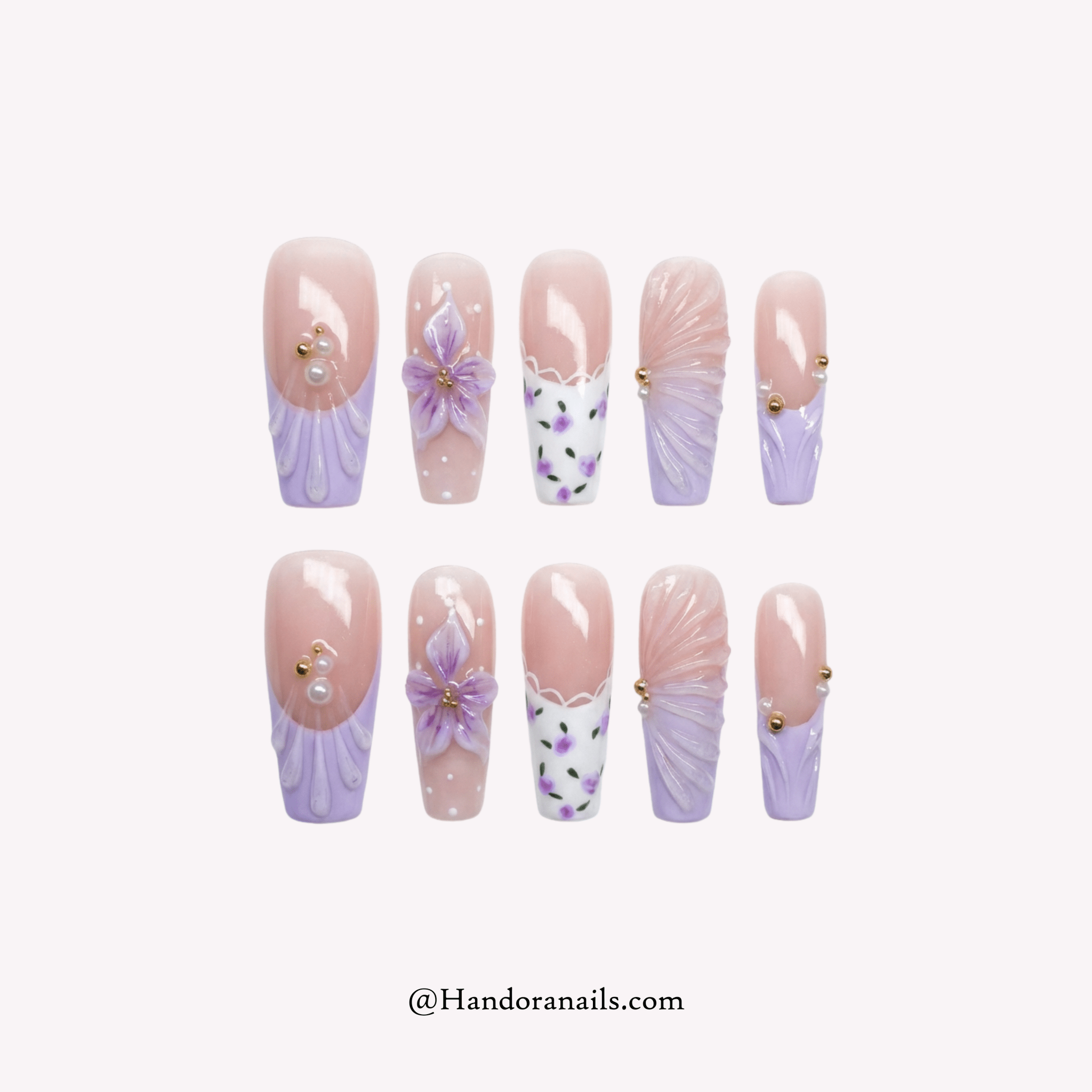 Purple Bloom purple floral press-on nails by Handora