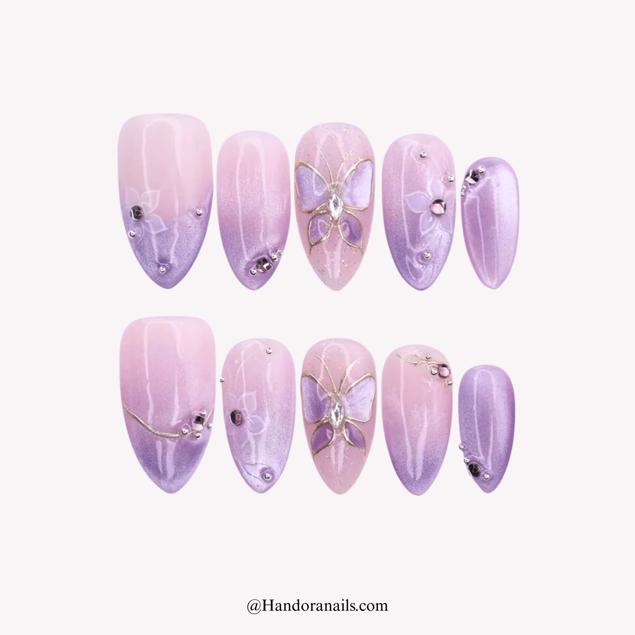 Purple Butterfly purple press-on nails by Handora