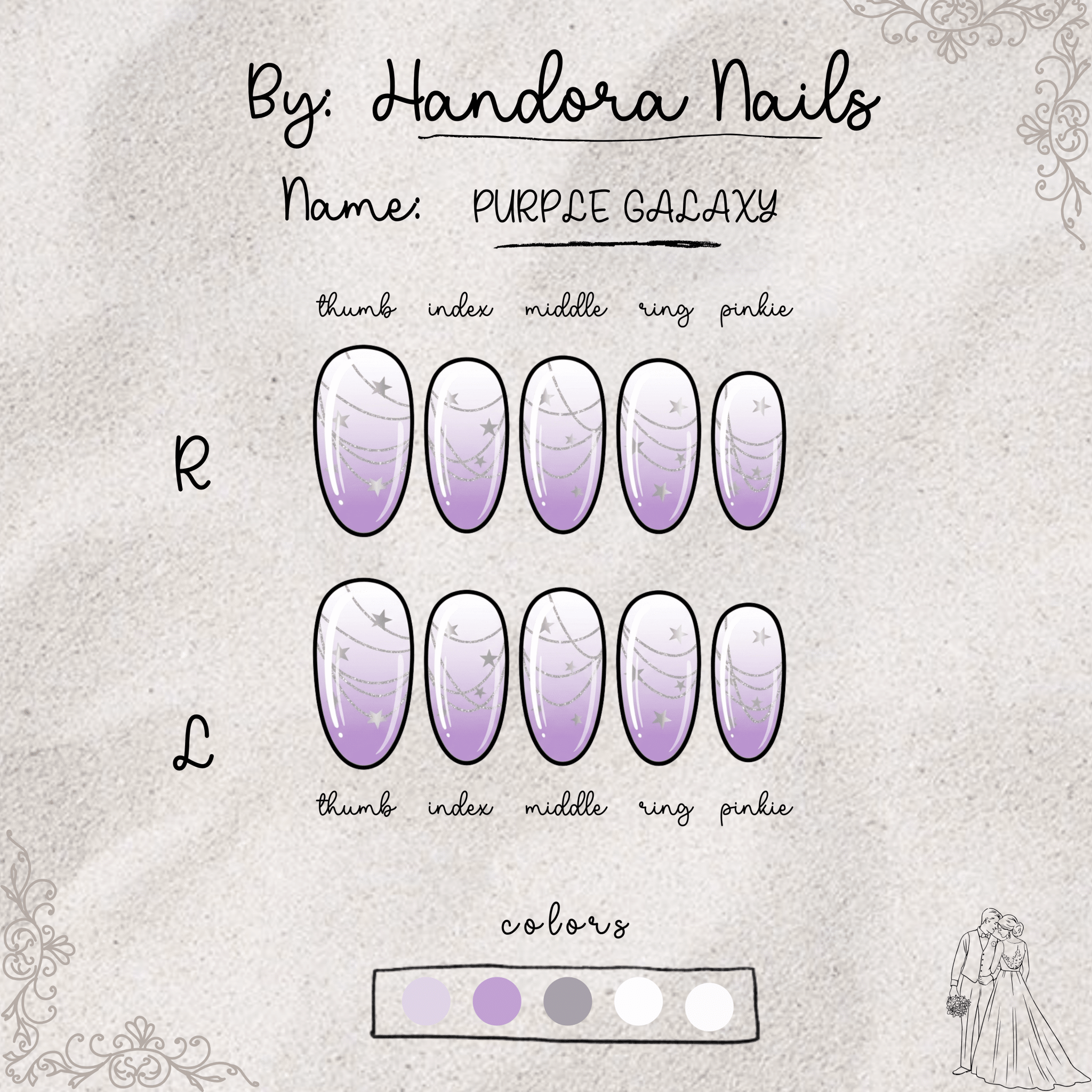 Purple Galaxy press-on nails – design close-up by Handora