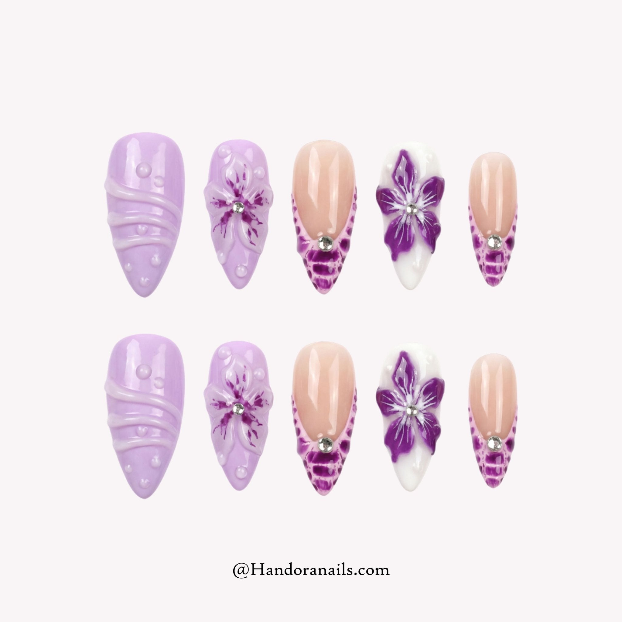 Purple Orchid purple floral press-on nails by Handora