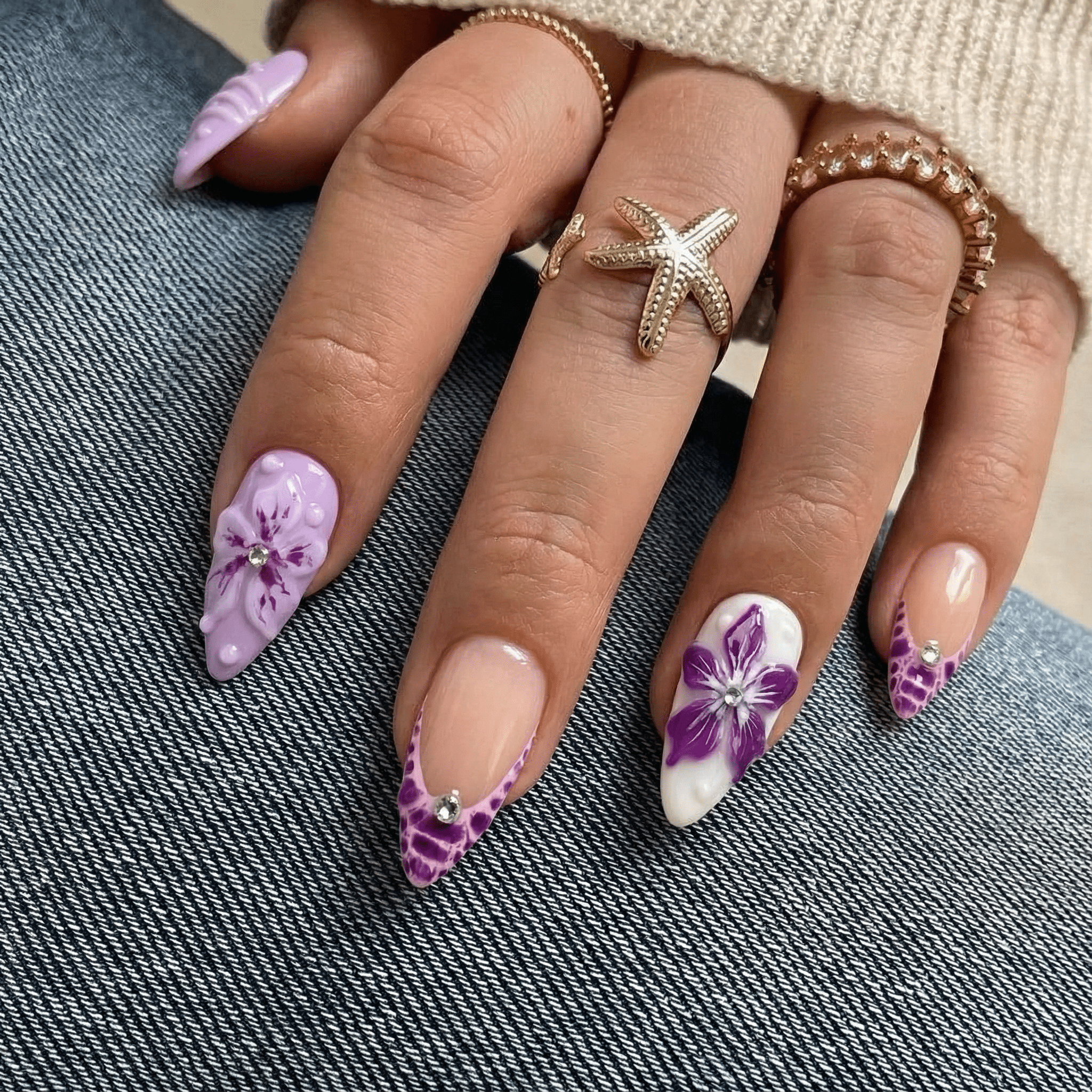 Purple Orchid press-on nails – hand-painted reusable gel set by Handora