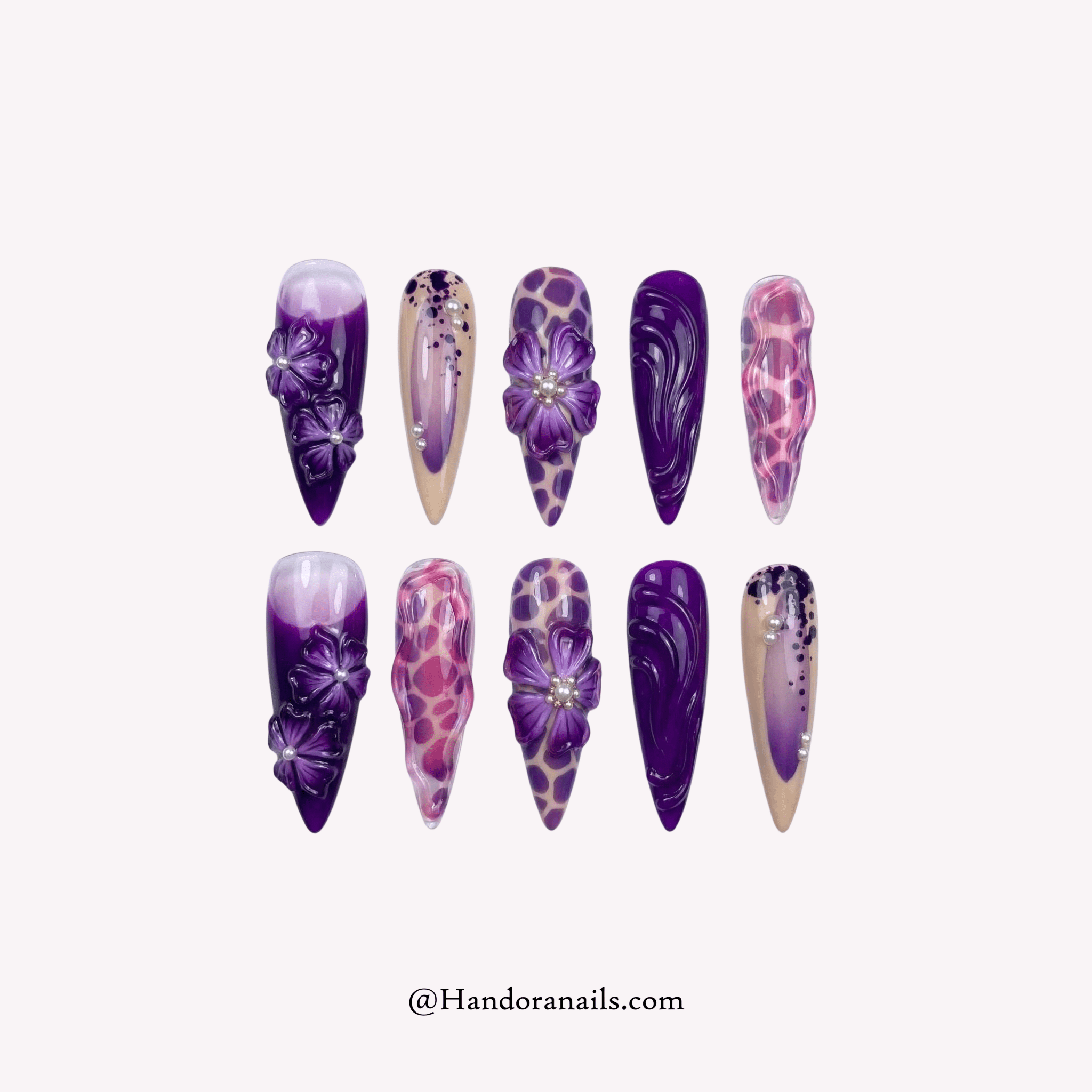 Purple Petals purple floral press-on nails by Handora