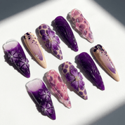 Purple Petals floral nail design – handmade press-on nails by Handora