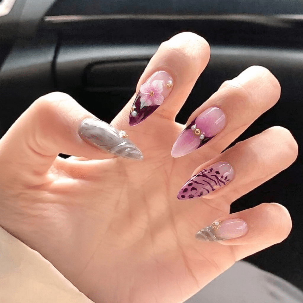 Purple Zebra press-on nails – hand-painted reusable gel set by Handora