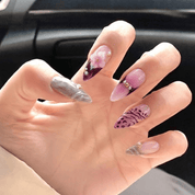 Purple Zebra press-on nails – hand-painted reusable gel set by Handora
