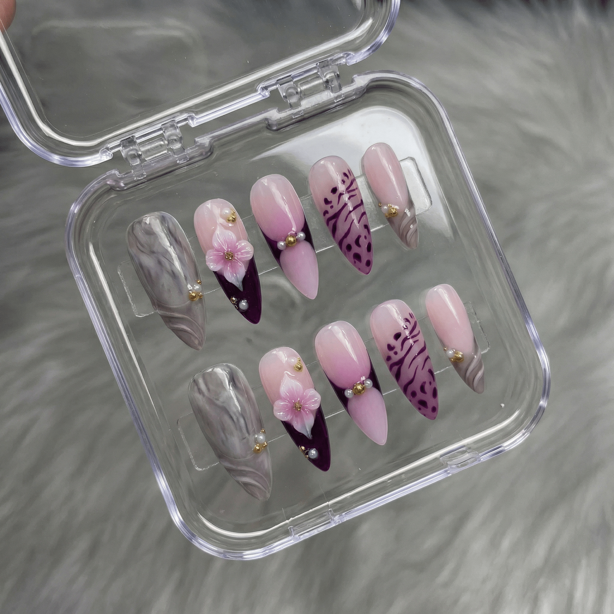 Purple Zebra press-on nails – design close-up by Handora