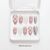 Radiant Rose stiletto press-on nails – design close-up by Handora