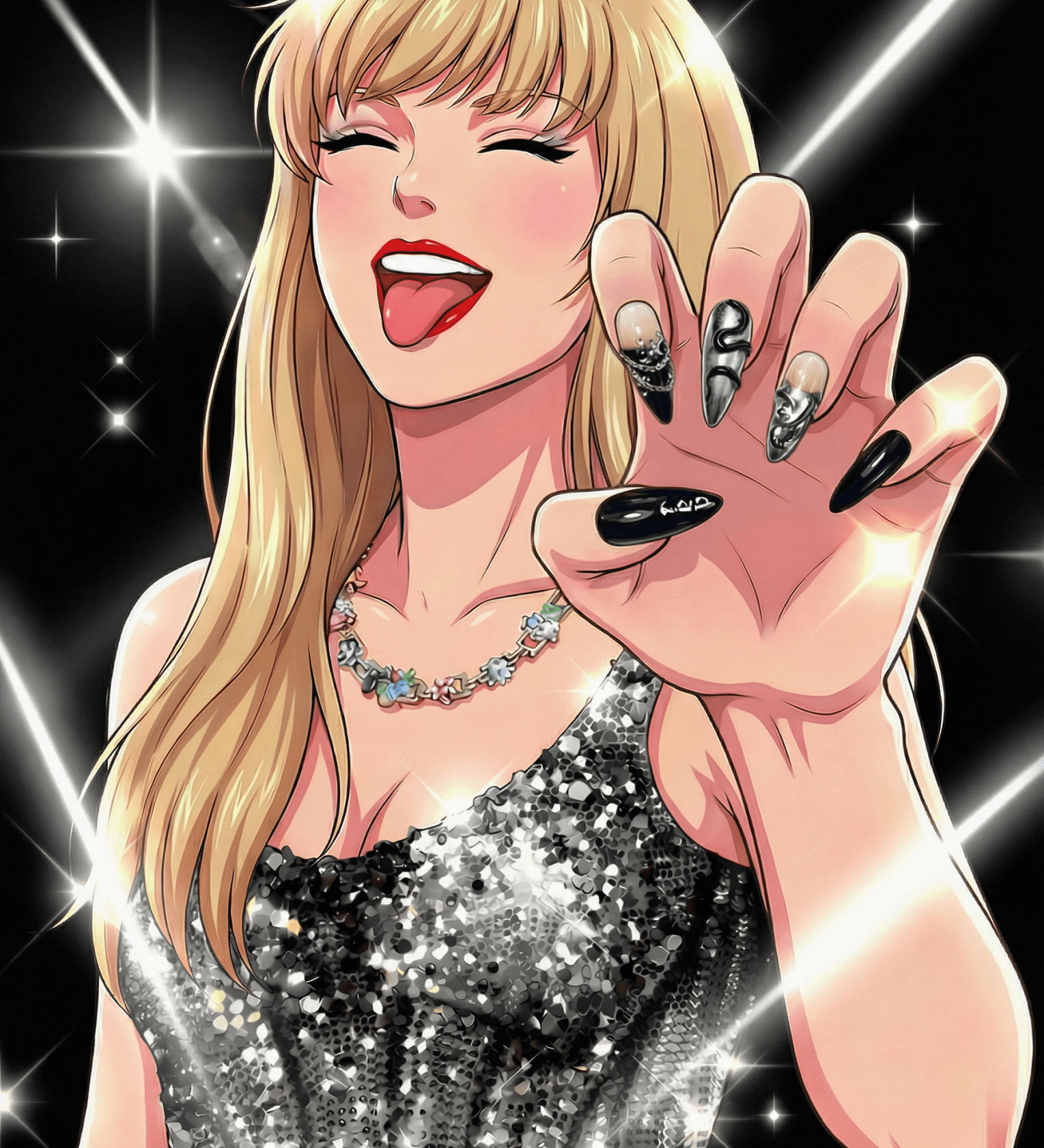 Reputation - Handora Nails - almond nailsblack nailsbold nails