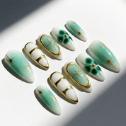 Retro Radiance press-on nails – hand-painted reusable gel set by Handora
