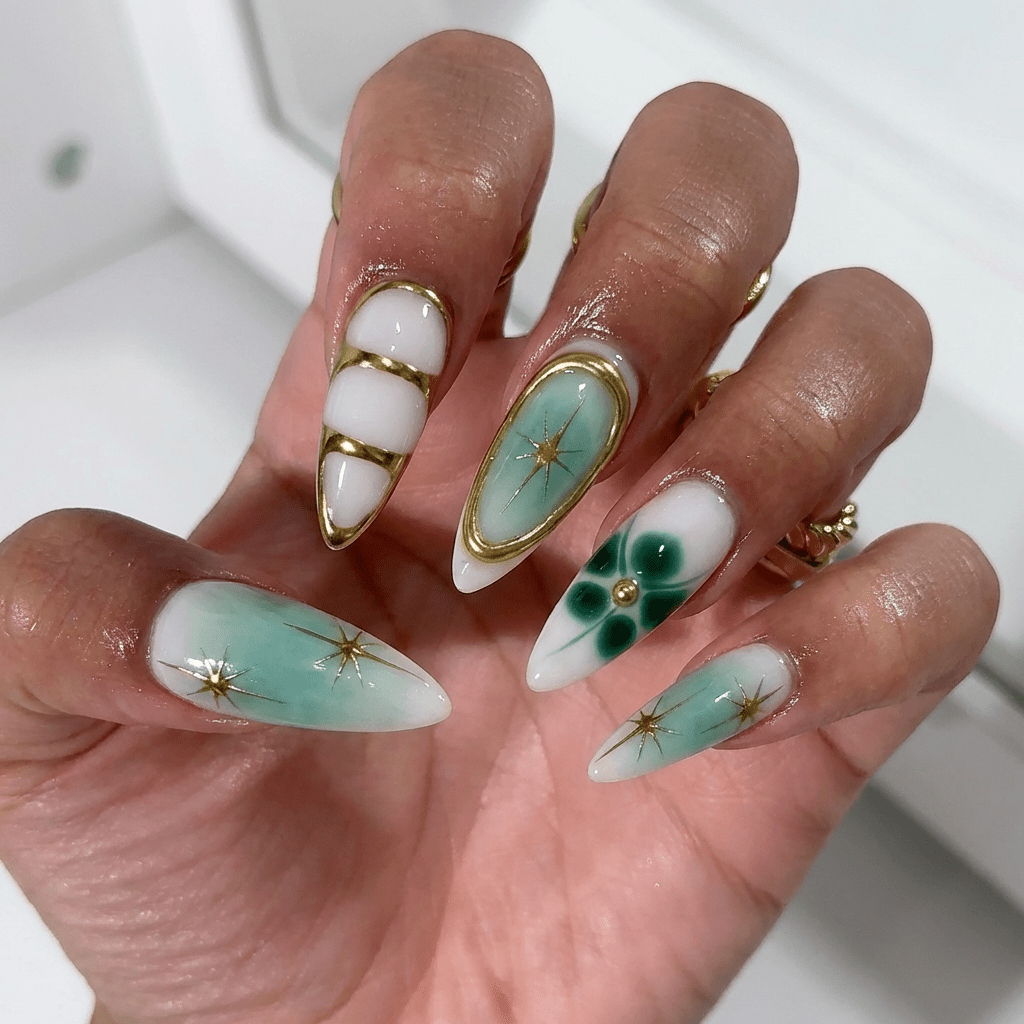 Retro Radiance press-on nails – design close-up by Handora
