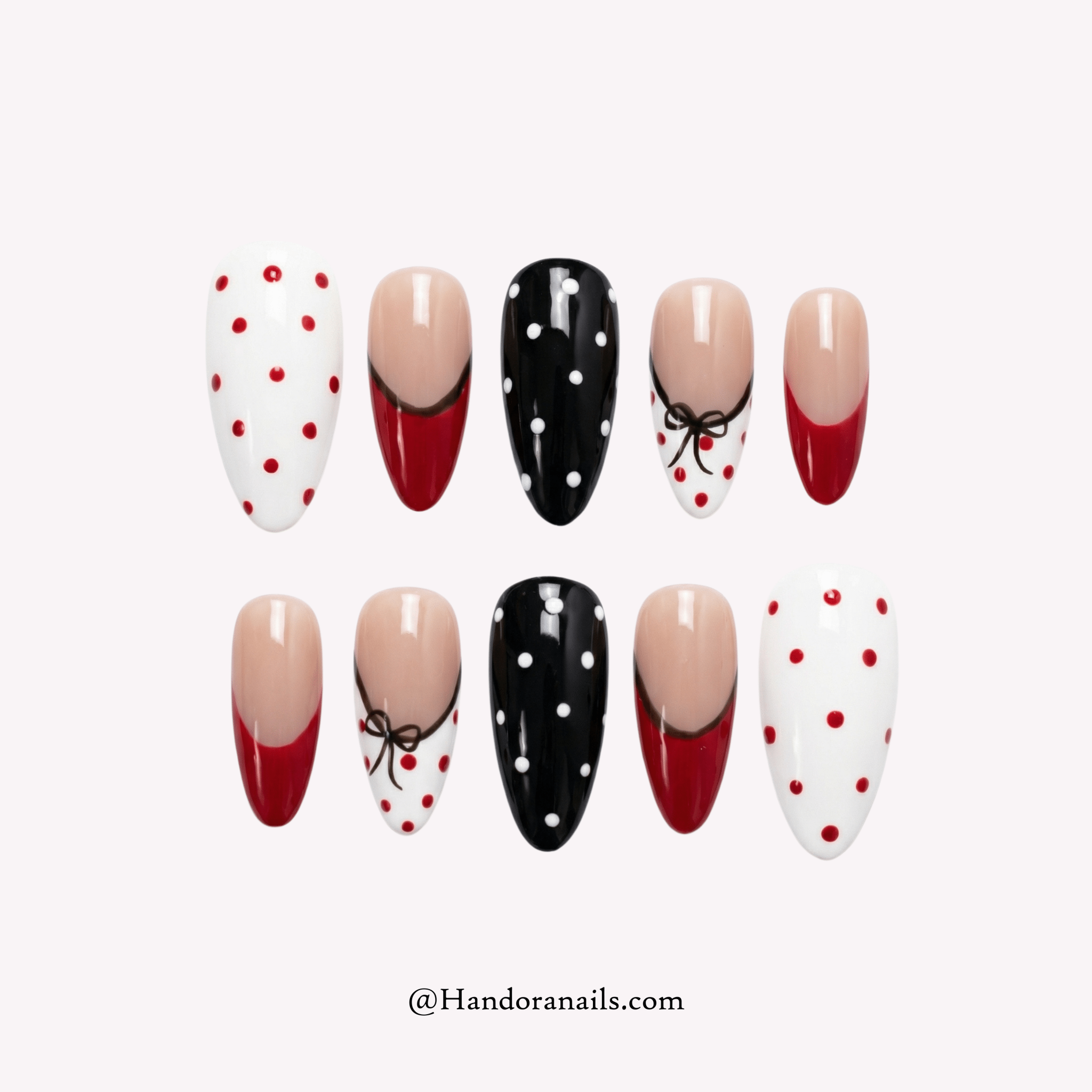 Retro Romance polka dot press-on nails by Handora