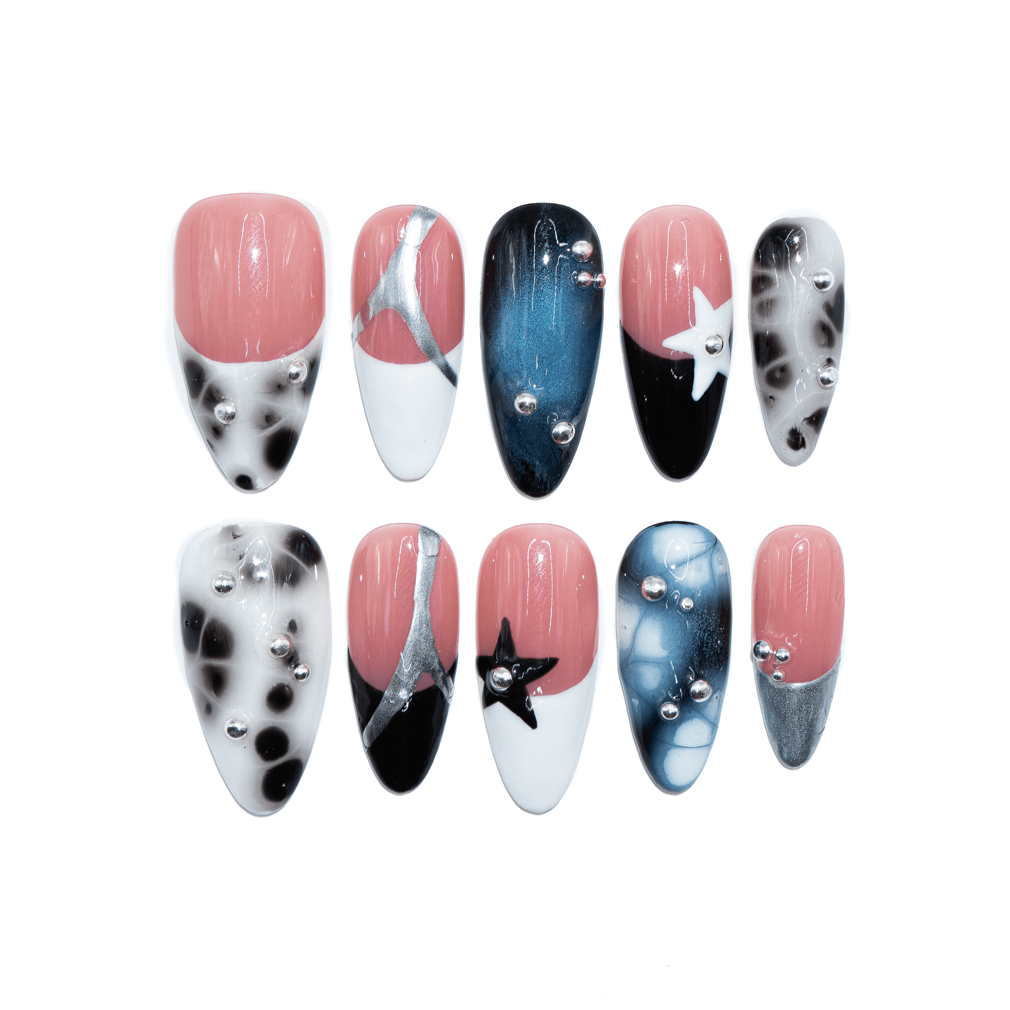 Retro Space Pop polka dot press-on nails by Handora