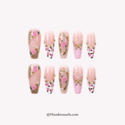 Rose Coquette pink floral press-on nails by Handora