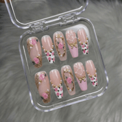 Rose Coquette press-on nails – design close-up by Handora
