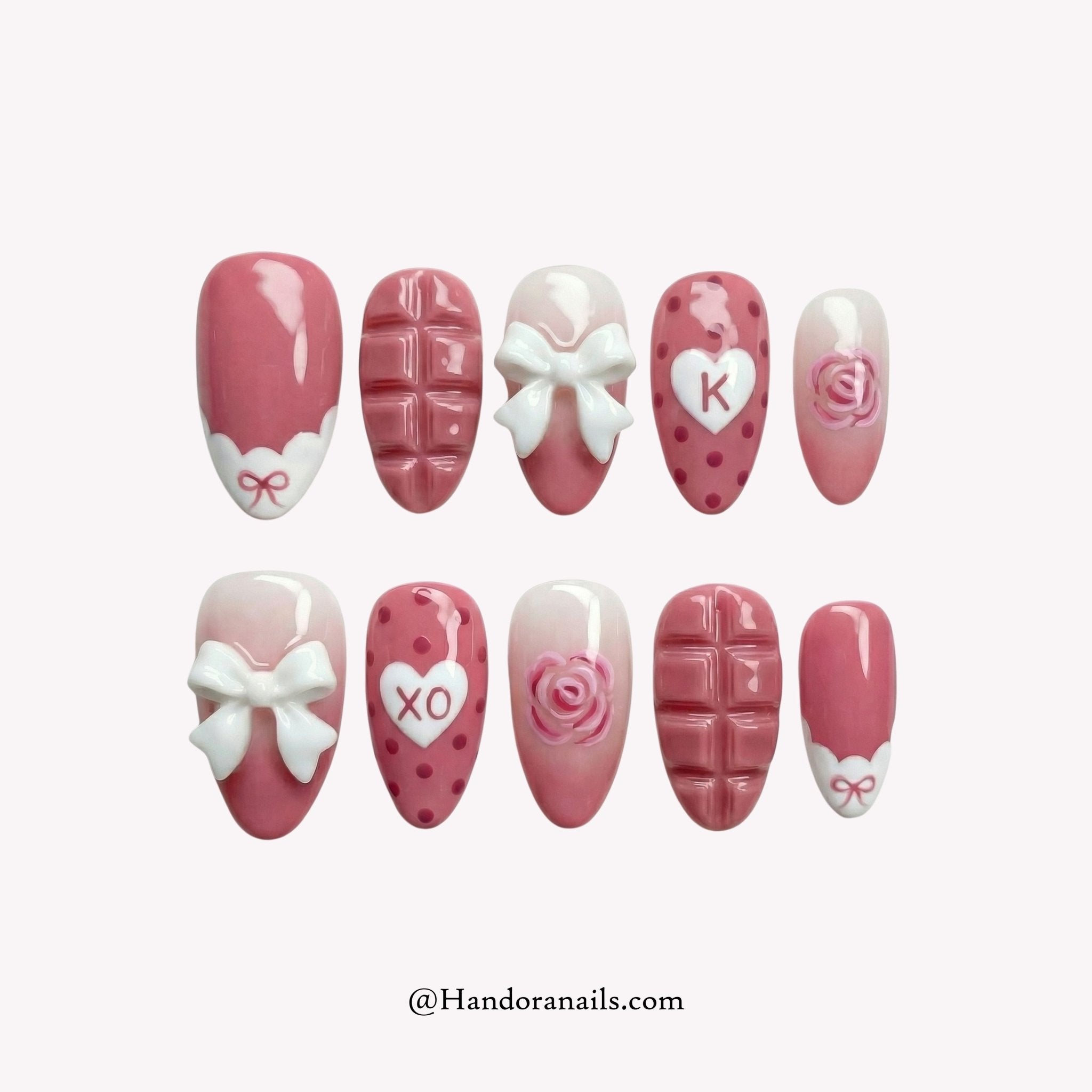 Rose Ganache pink 3d press-on nails by Handora