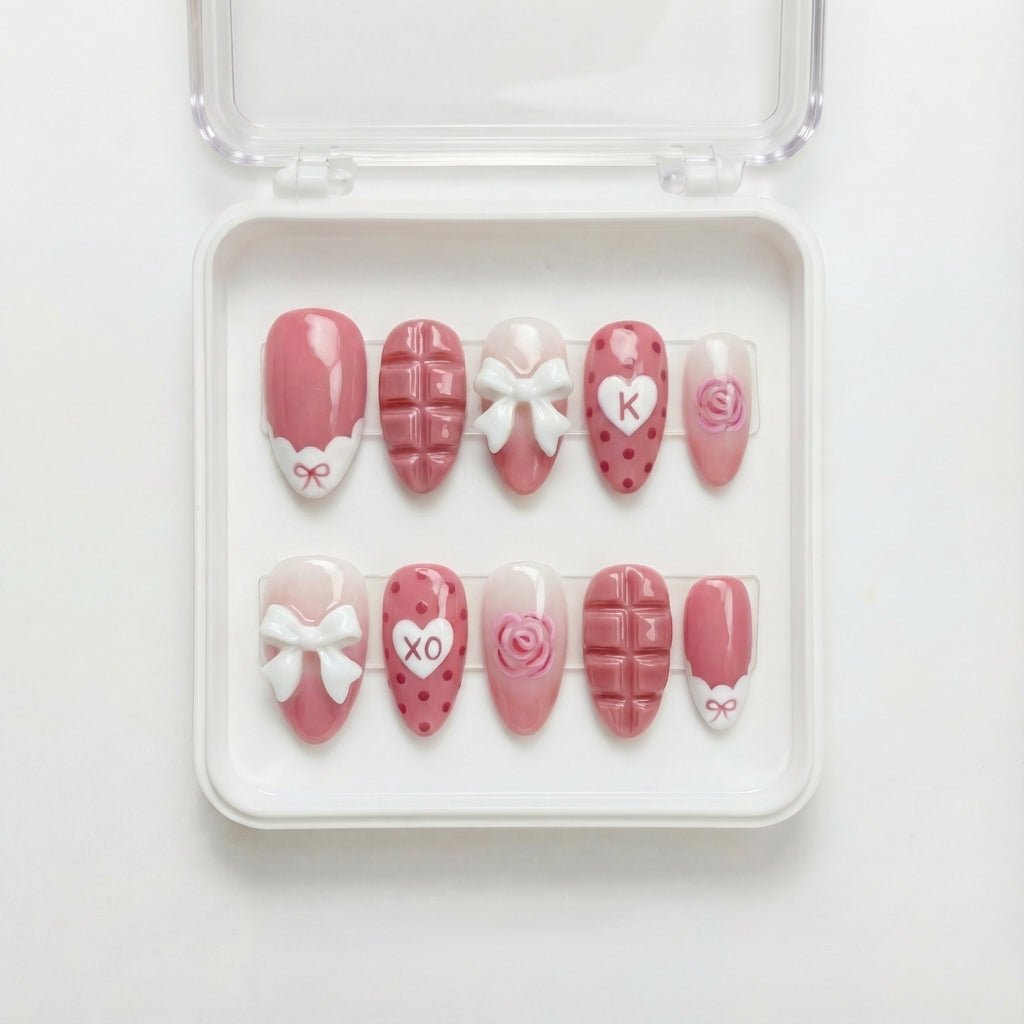 Rose Ganache press-on nails – design close-up by Handora