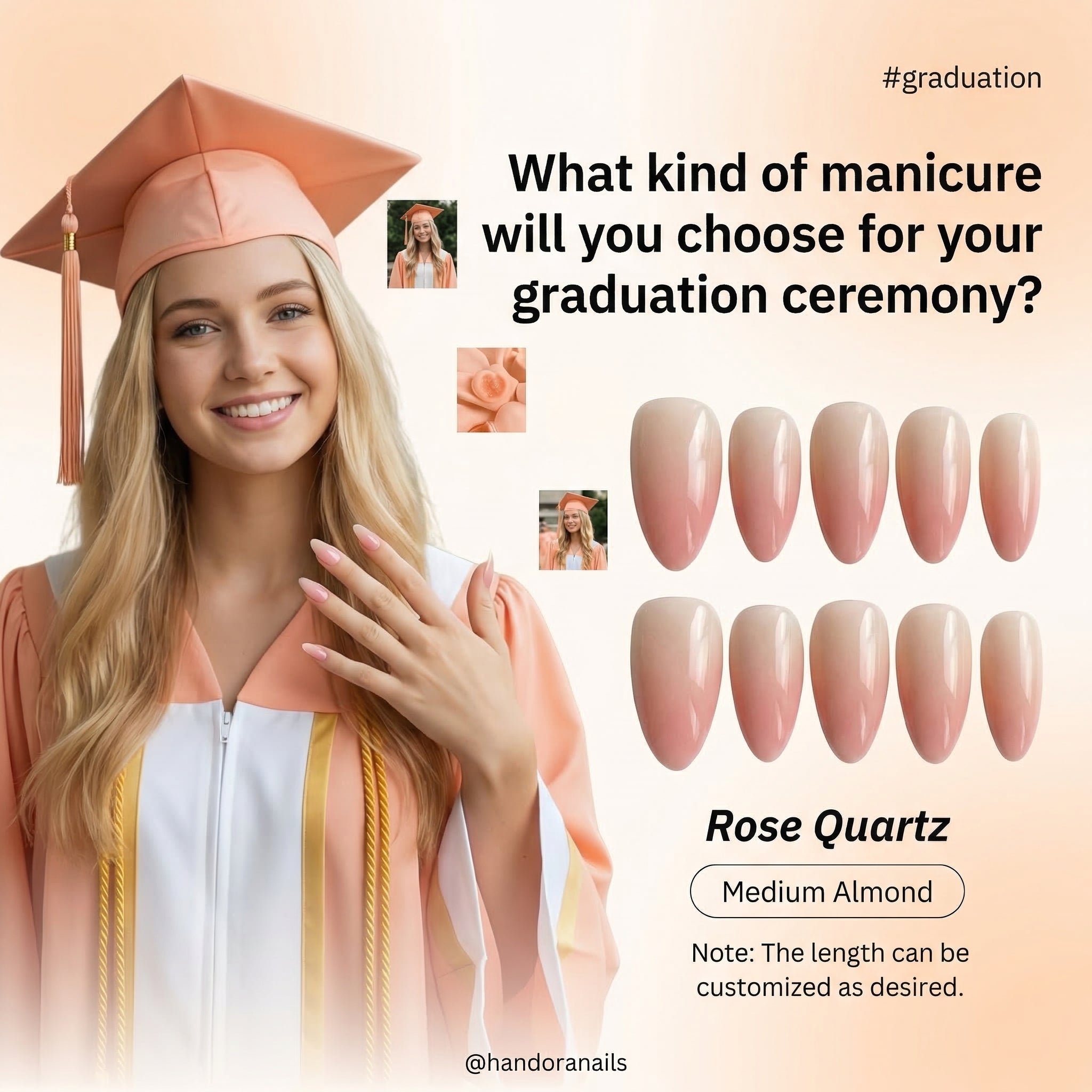 Rose Quartz press-on nails – hand-painted reusable gel set by Handora