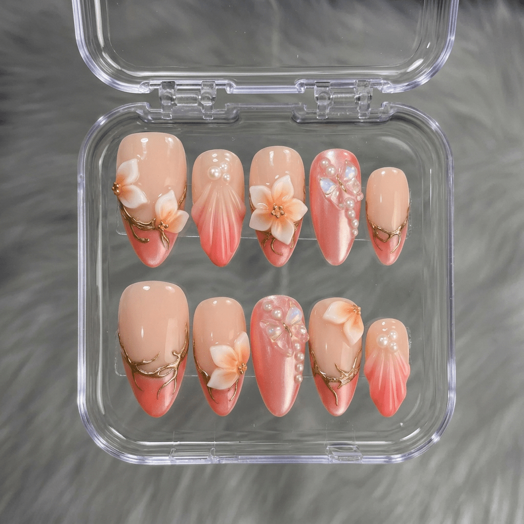 Rose Serenity full press-on nail set – sizes XS–L by Handora