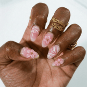 Royal Bloom almond press-on nails – design close-up by Handora