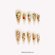 Royal Mosaic almond crystal press-on nails by Handora