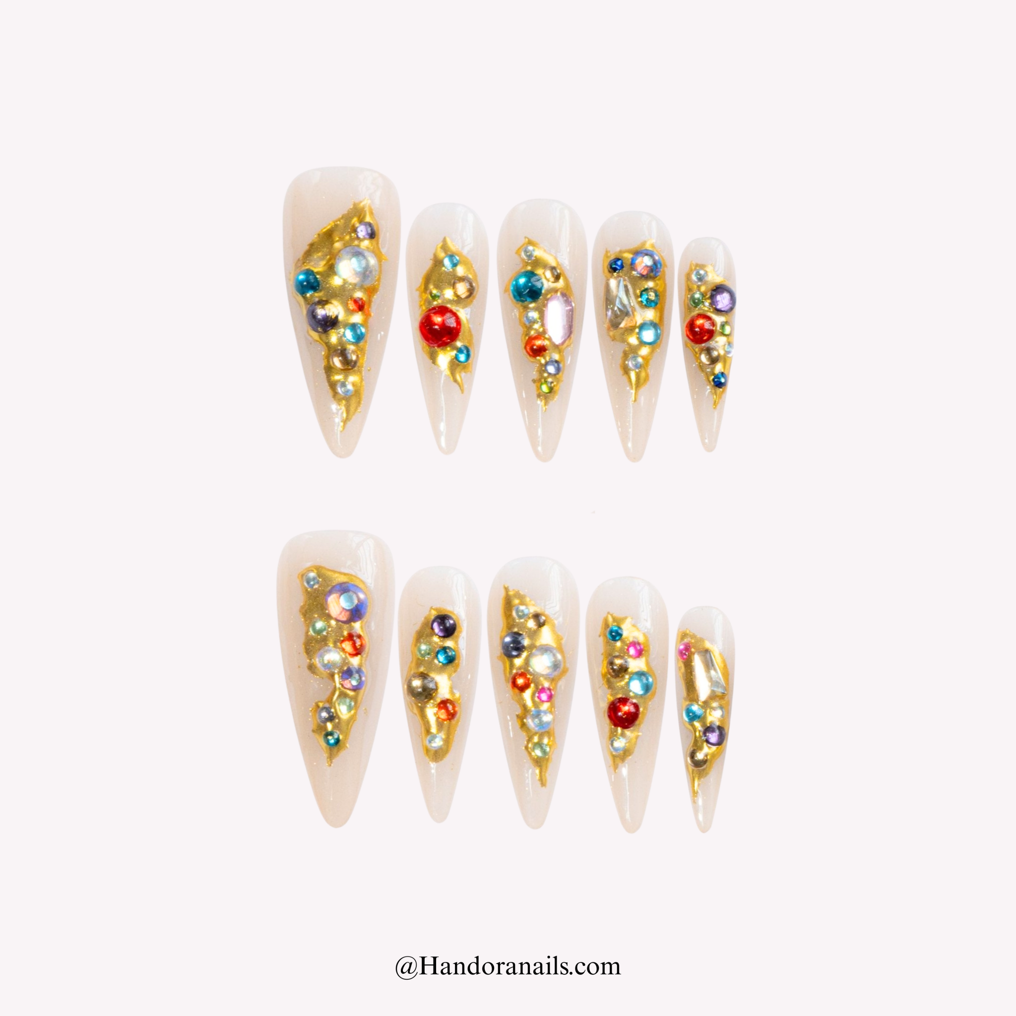 Royal Mosaic almond crystal press-on nails by Handora