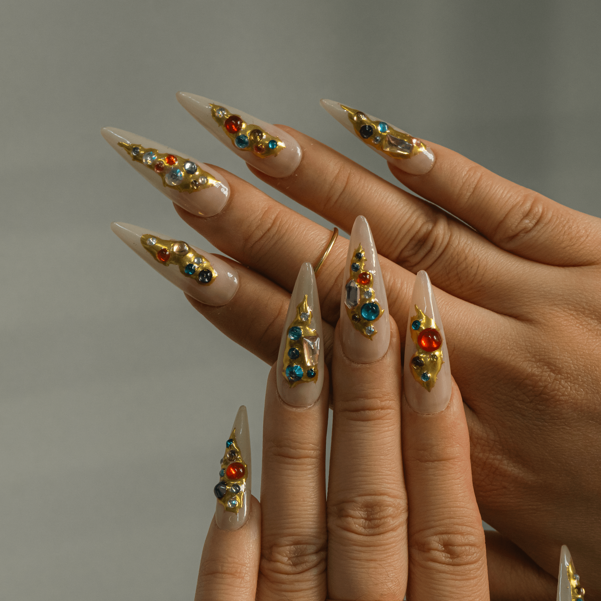 Royal Mosaic crystal nail design – handmade press-on nails by Handora