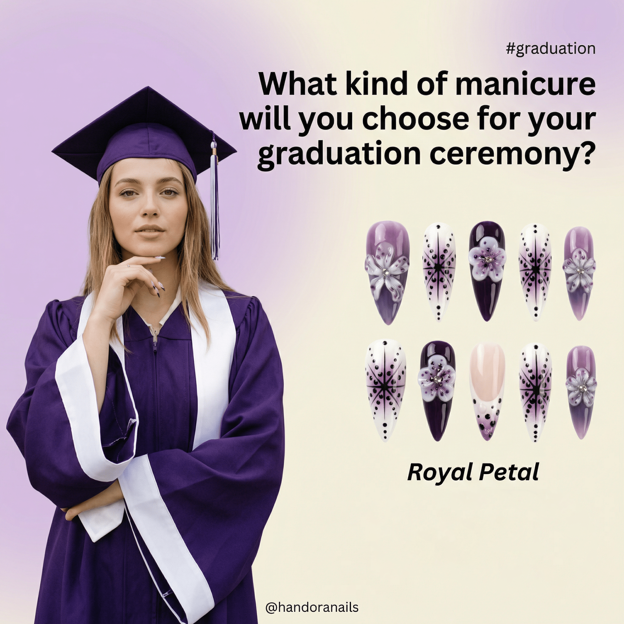 Royal Petal full press-on nail set – sizes XS–L by Handora