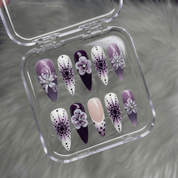 Royal Petal press-on nails worn on hand – almond shape by Handora