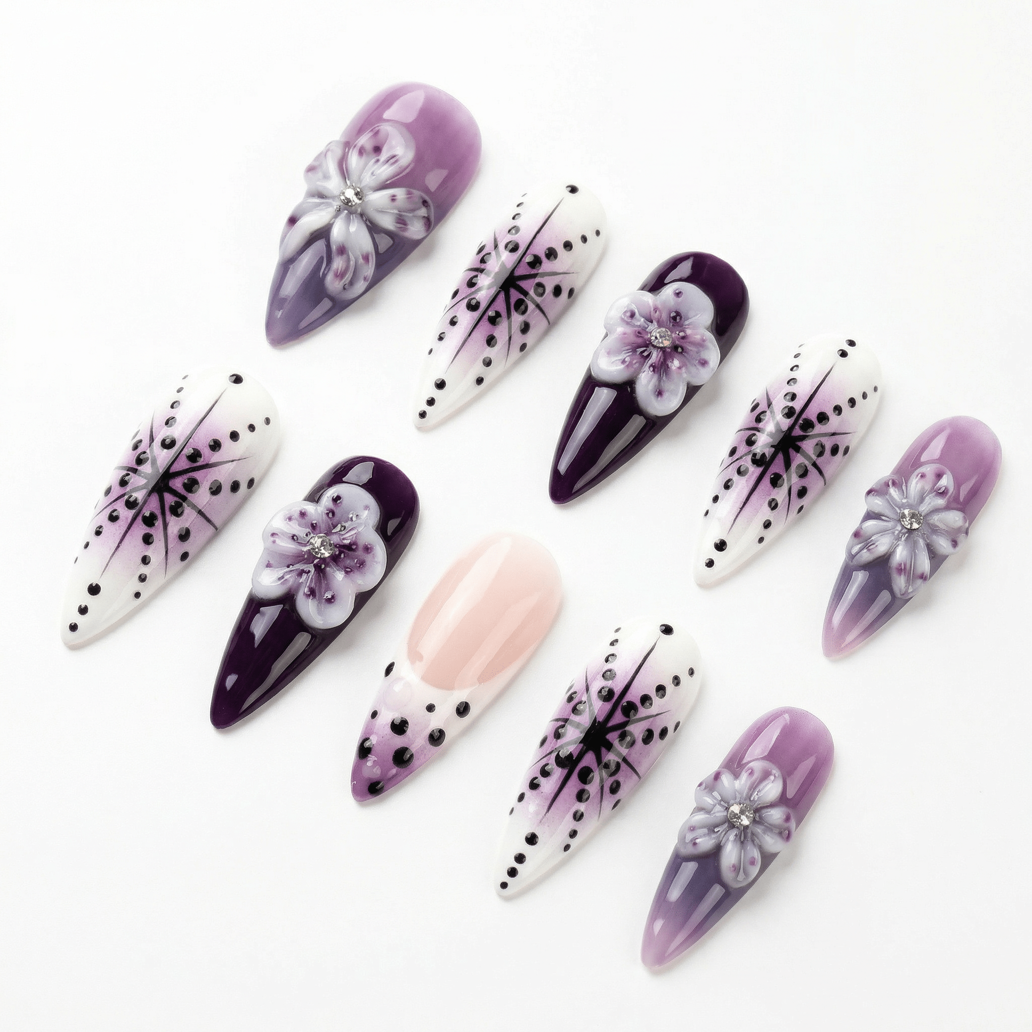Royal Petal nail design – handmade press-on nails by Handora