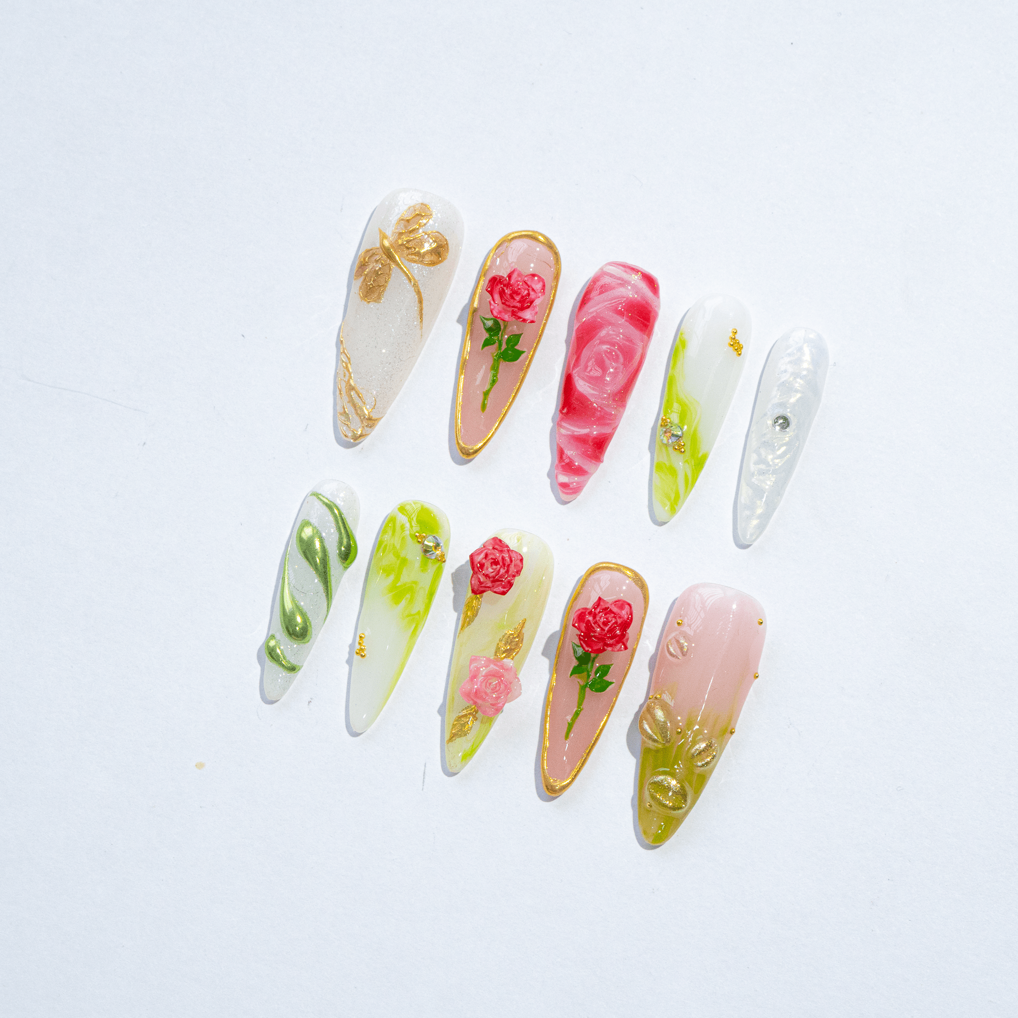 Royal Rose 3d nail design – handmade press-on nails by Handora